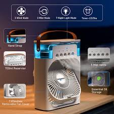 portable air conditioner fan | 3-in-1 Mini Air Cooler & Humidifier| USB Electric Fan with Water Mist | Small Desktop Cooling Fan for Room, Office & Home