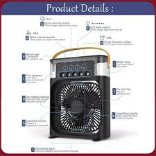 portable air conditioner fan | 3-in-1 Mini Air Cooler & Humidifier| USB Electric Fan with Water Mist | Small Desktop Cooling Fan for Room, Office & Home